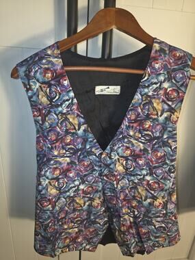 Vintage Miles Davis Abstract Print VEST Men’s Medium 80s 90s Retro 100% SILK